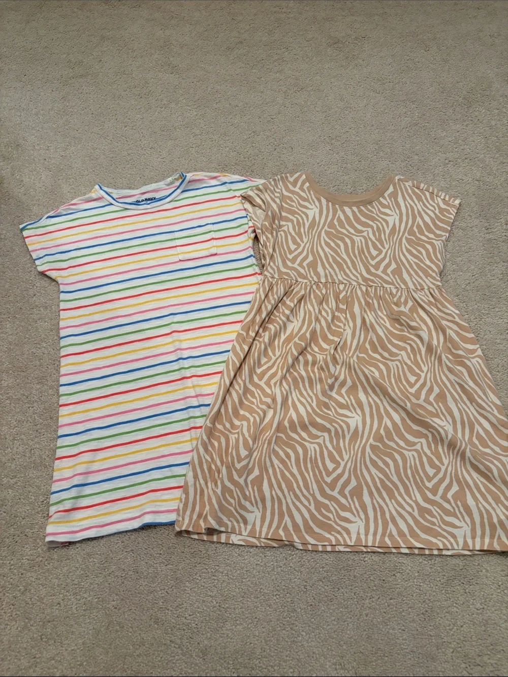 Old Navy Beige Zebra Print Dress with Multi-Color Stripe Tee